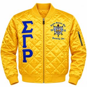 Chaqueta bomber de satén con diseño de los Nueve Diamantes Divinos, chaqueta bomber de satén Sigma Gamma Rho, chaqueta de satén SGRHO para hermandades - Product Image 2