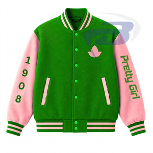 Alpha |   Kapa |   Veste universitaire Alpha Sorority verte et rose pour femme, manches longues, contraste de couleurs, imprimé lettres grecques, veste AKA pour femme - Product Image 5