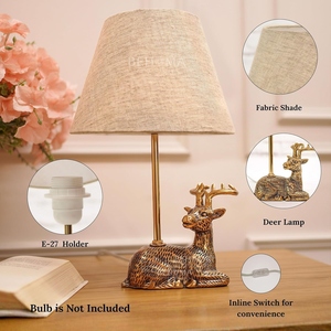 Luxury design antique brass Deer <b>Table</b> Lamp Modern Reindeer Base Linen Shade Creative Animal <b>Bedside</b> Light Bedroom decor - Product Image 5