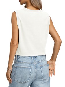 Haut court sans manches pour femme en coton doux, col rond, coupe ample, idéal pour l'été, les tenues décontractées, le sport et le streetwear, pour le quotidien et la remise en forme - Product Image 4