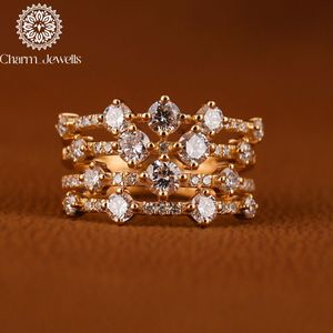 Bague Romantique Charm_Jewells pour Femme, Plaqué Or 18K, Moissanite en Grappe, Coupe Ronde Brillante, Motif Floral, Sertissage à Griffes - Product Image 1