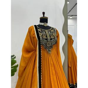 Designer XL <b>Gown</b> with Thread Sequence Fancy Latkan Featuring Lace Border - Product Image 1