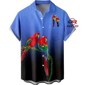Chemise décontractée à manches courtes pour homme ORVO Sports, imprimé perroquet hawaïen, dégradé bleu noir, col rabattu, séchage rapide, polyester - Product Image 1