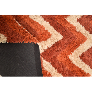 Tapis shaggy zigzag tufté à la main sur mesure en gros - Tapis en laine douce et moelleuse marron terre cuite pour salon et chambre à coucher - Product Image 2