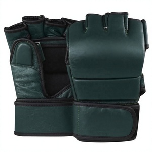 Gants d'entraînement d'arts martiaux MMA en cuir, demi-doigts, fermeture Velcro, pour adulte, vert - Product Image 1