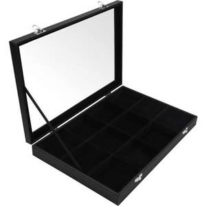 Wood Jewelry <b>Box</b> With Glass Top Metal Clasp Display Storage Case For <b>Vanity</b> Desk Organizer 10-20 L Capacity - Product Image 2