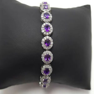 Bracelet tennis ovale en améthyste violette naturelle d'Afrique, bracelet rivière, bracelet cocktail halo, cadeau pour elle - Product Image 1