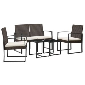 Set da pranzo da 5 pezzi in Rattan marrone PP con cuscini Set da giardino - Product Image 2