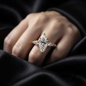 Anillo de sello auténtico con diamante de corte marquesa de 2.00 quilates, certificado IGI, cultivado en laboratorio, oro macizo de 14K, amuletos de la suerte para novias - Product Image 3