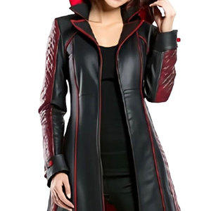 Gabardina de Cuero Gótica Bicolor Negra y Roja para Mujer con Capucha, Larga, Acolchada, Estilo Steampunk, Gran Venta - Product Image 5