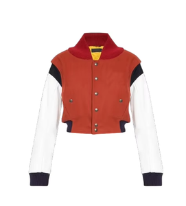 Vestes en laine pour femmes avec manches en cuir, personnalisables avec votre logo, broderie chenille, patchwork, doublure matelassée respirante - Product Image 1