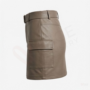 Women's High Waist Faux <b>Leather</b> Mini Skirt With <b>Belt</b> And Cargo Pockets - Product Image 3