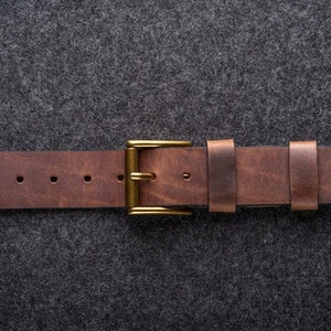 Custom Made Full Grain Vegetable Tanned Brown Men's Leather Casual <b>Belt</b> for Jeans or <b>Trouser</b> with Double Loop and Metal Buckle - Product Image 1
