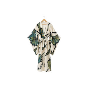 Women's Floral Embroidery V-neck Short Sleeve Loose Fit Mid Calf Length Traditional Style Daily Wear Muslim Women's <b>Kaftan</b> Wear - Product Image 4
