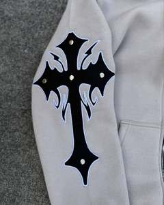 <b>White</b> Gothic <b>Zip</b> <b>Up</b> Hoodie Tracksuit Set | Black Cross Streetwear Sweatsuit | Custom OEM Private Label Fashion Manufacturer - Product Image 5