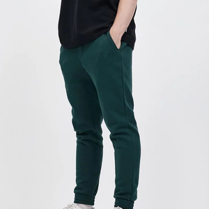 Pantalon de survêtement en coton vert foncé pour homme, taille élastique, décontracté, avec poches latérales, poids moyen, pour l'automne - Product Image 2
