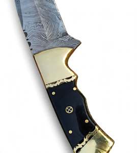 Outil de terrain artisanal en acier Damas, manche en Micarta noir, poinçon en laiton, mosaïque artisanale - Product Image 6