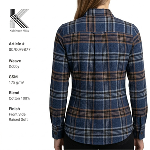 เสื้อเชิ้ตผ้าฝ้ายผู้หญิง 100GSM ลายก้างปลา แขนยาว สีน้ำเงิน รับผลิตแบบ OEM ODM - Product Image 2