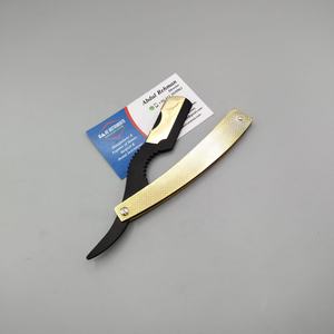 Maquinilla de afeitar plegable de acero inoxidable con borde recto dorado para peluquería, peluquería y corte de pelo - Product Image 6
