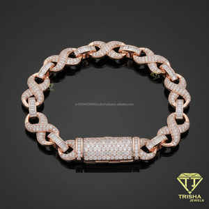 Unisex Hip Hop Tennis <b>Bracelet</b> with Round and Baguette Moissanite Diamonds 925 Sterling Silver <b>Infinity</b> Link Iced Jewelry - Product Image 2