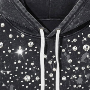 Sweat à capuche décontracté pour homme, coupe régulière, avec strass et effet délavé, idéal pour le streetwear – Vente directe usine - Product Image 6