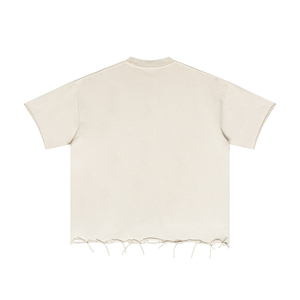 Hot Sell Solid Distressed Acid Washed O-Neck Collar Embossed Heavyweight Oversized 230g Eco-Friendly Drop Shoulder Knitted Short - Product Image 2