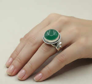 Green Onyx <b>Ring</b> 925 Sterling Silver Handmade Vintage Boho Tribal Statement <b>Ring</b> Round Cabochon Gemstone Jewelry - Product Image 6
