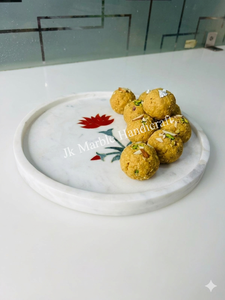 Assiette décorative ronde en marbre avec incrustation de fleurs rouges, design chinois traditionnel, vaisselle artistique faite à la main - Product Image 4