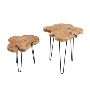 ARTERRA Premium Luxury Teak Slice <b>Table</b> Modern <b>Nesting</b> Coffee <b>Table</b> Metal Hairpin Leg Accent <b>Table</b> for Home - Product Image 2