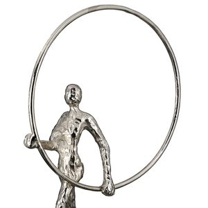 Handmade Eco-Friendly Durable Aluminium Figurative Sculpture Standing <b>Figure</b> Holding Hoop Modern Tabletop Art for Living Room - Product Image 6