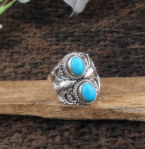 925 Sterling <b>Silver</b> Bezel Setting Turquoise Handmade Classic <b>Boho</b> Dainty Solitaire Vintage Wedding <b>Ring</b> Certified Jaipur - Product Image 3