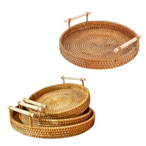 Handwoven RATTAN TRAY <b>FRUIT</b> <b>STORAGE</b> BASKET with Handles Gift, Serving & Home Decor Sustainable Wicker Serving Tray - Product Image 1