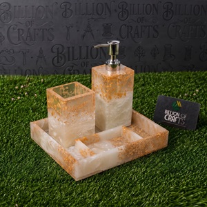 Resin <b>Bathroom</b> Accessories <b>Set</b> Gold Foil Four Piece <b>Soap</b> <b>Dispenser</b> Toothbrush Holder Tray Easy Clean for <b>Bathroom</b> - Product Image 5