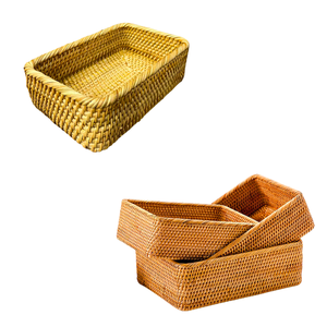 Juego de 3 Cestas/Bandejas Rectangulares de Mimbre RATTAN, Duraderas, Hechas a Mano, Organizador Rectangular de Mimbre para el Hogar - Product Image 1