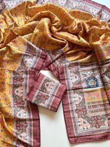 Sari de Seda Suave de Diseño con Tejido Dola Jari en Toda la Superficie y Estampado Floral Digital UHD - Product Image 3