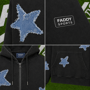 High Street Vintage Acid Wash Zip Up Hoodie Oversized Distressed Denim Star Patchwork Y2K Streetwear <b>Men</b> Hooded <b>Sweatshirt</b> - Product Image 5