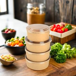 Tazón de Papel Kraft/Blanco Compostable, Contenedor Desechable para Alimentos, para Servir Galletas, Sushi, Bocadillos, Ensaladas, Grado Comercial, 500 ml - Product Image 3