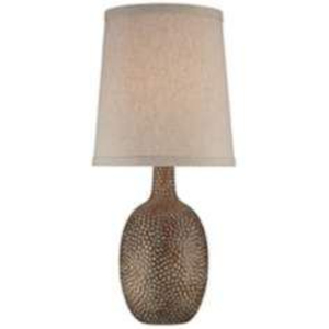 Elegant <b>Gold</b> Metal Table <b>Lamp</b> With Hammered Texture Base <b>And</b> <b>Black</b> Fabric Shade Bedside Accent Light For Home Lighting Fixture - Product Image 4