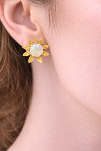 Fashion Sunflower <b>Opal</b> <b>Stud</b> <b>Earrings</b> 925 Sterling Silver Gold Plated Bezel Setting Cabochon Synthetic <b>Opal</b> Wedding Luxury - Product Image 4