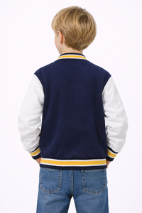 Blouson universitaire bleu marine et blanc pour garçons, style Little Champion, avec boutons-pression, col et ourlet côtelés - Product Image 3