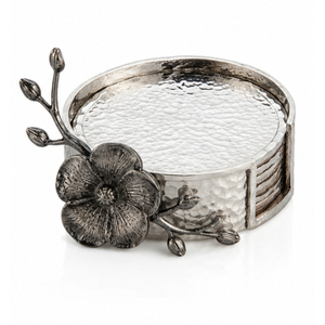 Sous-verres artisanaux en métal argenté martelé avec support en forme de branche de corail, sous-verres ronds en acier inoxydable pour hôtels - Product Image 6