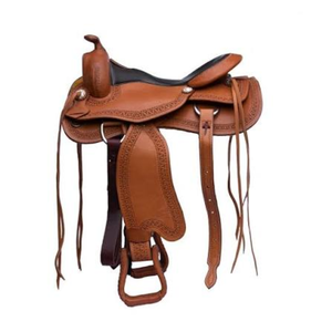 Silla de Montar Occidental de Cuero Grabado a Mano Marrón con Estribos, Equipo Duradero para Equitación, Ranch, Senderismo y Rodeo - Product Image 2