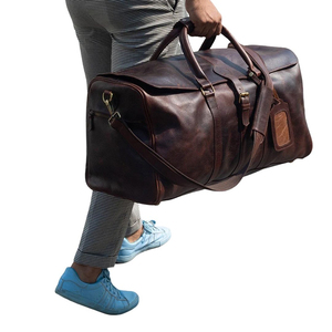 Sacs de voyage en cuir véritable vintage faits à la main, grande capacité, pour la gym, le sport, les week-ends, avec fermeture éclair, sacs de voyage personnalisés pour les vacances - Product Image 3