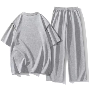 Men's Contrast Color Topstitch Hoodie Shorts Set Trendy Design Short Sleeve Casual Relaxed Style Eco-Friendly Summer Breathable - Product Image 2