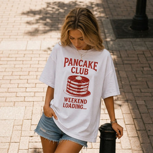 T-shirt oversize pour femme à épaules tombantes en polyester et coton, imprimé et brodé, décontracté, ample, respirant, style streetwear - Product Image 1