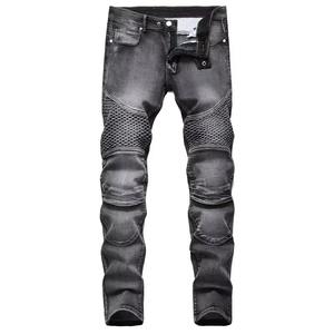 Men's New Casual Motorcycle <b>Jeans</b> Hip Hop Street Riding Breathable Solid <b>Button</b> Stretch Slim Fit Straight Winter Summer Pants - Product Image 4