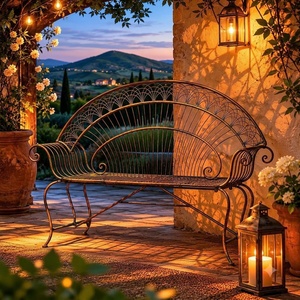 Luxury Classic European Wrought Iron 2-Seater <b>Garden</b> <b>Bench</b> Hand Forged Artistic <b>Metal</b> Seating Powder Coated Outdoor Park <b>Bench</b> - Product Image 2