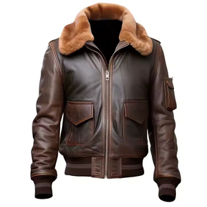 Blouson Bomber Homme en Cuir Véritable Col Montant Imperméable Coupe-Vent Hiver Style Moto Biker Fermeture Éclair Tissu PU Avant - Product Image 4
