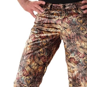<b>Mens</b> Printed Canvas <b>Flared</b> <b>Trousers</b> Mid Waist Lightweight Casual Retro Streetwear Style - Product Image 4