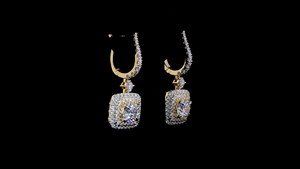 Double Halo Cushion Shape ICED Out Lab Grown Diamond Dangler Earrings Bridal Wedding Minimalist 14K Gold Rhodium Plated - Product Image 2